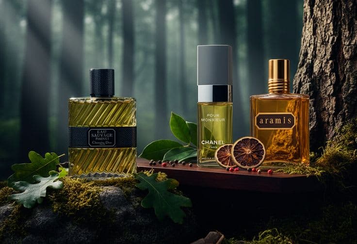 Fragrance composition in progress — bottles and materials on a clean bench